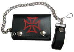 RED IRON CROSS TRIFOLD LEATHER WALLETS WITH CHAIN (Sold by the piece)