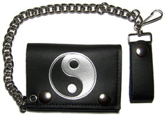LARGE SINGLE YIN YANG TRIFOLD LEATHER WALLETS WITH CHAIN (Sold by the piece)