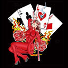 DEVIL WOMAN PLAY CARDS CLOTH 45 INCH WALL BANNER / FLAG  (Sold by the piece) -* CLOSEOUT ONLY $ 2.95 EA