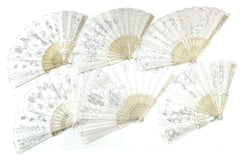 WHITE WEDDING FABRIC LACE HAND FANS ( sold by the piece or dozen )