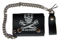 SKULL BOMBS TRIFOLD LEATHER WALLET WITH CHAIN (Sold by the piece)