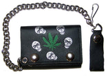 SKULL HEADS MARIJUANA TRIFOLD LEATHER WALLET WITH CHAIN (Sold by the piece)
