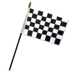 CHECKER BLACK & WHITE 12 X 18 INCH CHECKERED FLAG ON A STICK (Sold by the dozen)