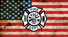 FIRE DEPT AMERICAN FLAG METAL LICENSE PLATE ( sold by the piece or dozen )