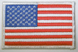 AMERICAN FLAG WHITE BOARDER left arm 3 INCH EMBROIDERED PATCH ( sold by the piece )