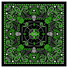 DELUXE GREEN PAISLEY RETRO SKULLS BANDANA (Sold by the piece or dozen) BANDANNA