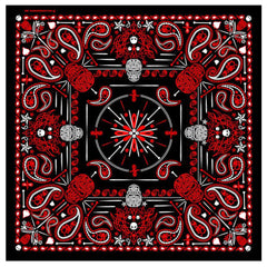 DELUXE RED PAISLEY RETRO SKULLS BANDANA (Sold by the piece or dozen) BANDANNA