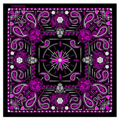 DELUXE HOT PINK PAISLEY RETRO SKULLS BANDANA (Sold by the piece or dozen) BANDANNA