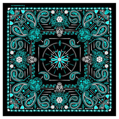 DELUXE TURQUOISE BLUE PAISLEY RETRO SKULLS BANDANA (Sold by the piece or dozen) BANDANNA
