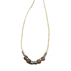 Beige Wax Cord Necklace 18" With SIlver Beads (sold by the dozen)