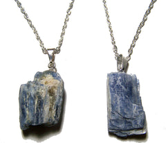 BLUE KYANITE ROUGH NATURAL MINERAL STONE 24 IN SILVER LINK CHAIN NECKLACE (sold by the piece or dozen )