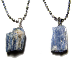 BLUE KYANITE ROUGH NATURAL MINERAL STONE STAINLESS STEEL BALL CHAIN NECKLACE (sold by the piece or dozen  )
