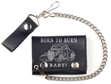 BORN TO BURN VINTAGE CAR TRIFOLD LEATHER WALLETS WITH CHAIN (Sold by the piece)
