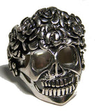 SKULL WITH ROSES HEAD BIKER RING (Sold by the piece) * CLOSEOUT AS LOW AS 3.75 EA