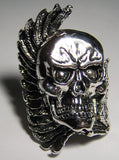 LARGE SKULL HEAD WING WRAPPED SILVER DELUXE BIKER RING (Sold by the piece) *