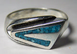 BLUE TURQUOISE NATIVE DESIGN SILVER DELUXE BIKER RING (Sold by the piece) *