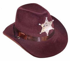 BROWN FELT SHERIFF COWBOY HAT WITH BADGE (Sold by the dozen)