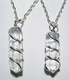 CLEAR QUARTZ CRYSTAL COIL WRAPPED STONE 18 INCH SILVER CHIAN NECKLACE (sold by the piece or dozen )