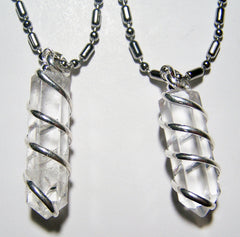 CLEAR QUARTZ CRYSTAL COIL WRAPPED STONE STAINLESS STEEL BALL CHIAN NECKLACE (sold by the piece or dozen )