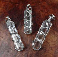 CLEAR QUARTZ CRYSTAL COIL WRAPPED POINT STONE PENDANT (sold by the piece or bag of 10 )