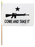 COME AND TAKE IT RIFLE GUN 12 x 18 in FLAG ON THE STICK ( sold by the piece or dozen )