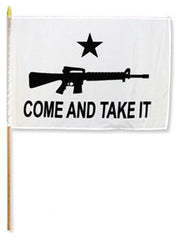 COME AND TAKE IT RIFLE GUN 12 x 18 in FLAG ON THE STICK ( sold by the piece or dozen )