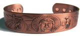 INDIAN CHEIF MOHAWK TRAIL PURE COPPER SIX MAGNET CUFF BRACELET ( sold by the piece )