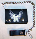 EAGLE WINGS UP TRIFOLD LEATHER WALLETS WITH CHAIN (Sold by the piece)