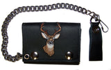 EMBROIDERED BIG BUCK DEER TRIFOLD LEATHER WALLET WITH CHAIN (Sold by the piece)