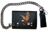 EMBROIDERED FLYING EAGLE TRIFOLD LEATHER WALLET WITH CHAIN (Sold by the piece)