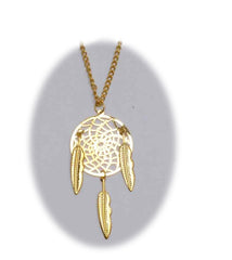 18 INCH METAL DREAM CATCHER GOLD NECKLACE WITH FEATHERS (SOLD BY THE PIECE)