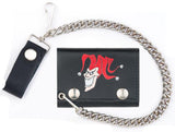 JOKER JESTER CLOWN TRIFOLD LEATHER WALLETS WITH CHAIN (Sold by the piece)