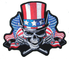 JUMBO FLYING UNCLE SAM SKULL AND BONES AMERICAN FLAG PATCH 10 INCH (Sold by the piece)