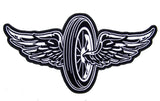 JUMBO FLYING MOTORCYCLE WHEELL W WINGS PATCH 11 INCH (Sold by the piece)