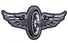 JUMBO FLYING MOTORCYCLE WHEELL W WINGS PATCH 11 INCH (Sold by the piece)