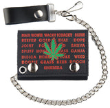 KRONIC MARIJUANA STRAINS TRIFOLD LEATHER WALLETS WITH CHAIN (Sold by the piece)