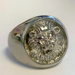 SILVER KING LION FACE METAL BIKER RING (sold by the piece)