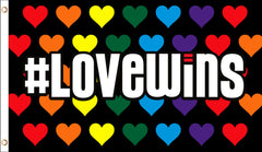 # LOVE WINS HEARTS RAINBOW 3' X 5' FLAG (Sold by the piece)