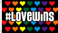 # LOVE WINS HEARTS RAINBOW 3' X 5' FLAG (Sold by the piece)