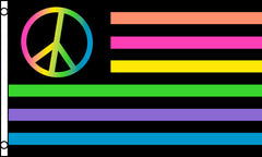 NEON RAINBOW PEACE SIGN USA  3 X 5 FLAG ( sold by the piece )