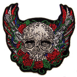 INHOUSE SKULL GUNS ROSES 4 INCH EMBROIDERED PATCH ( sold by the piece )