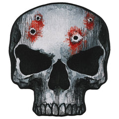 9 x 10 EMBROIDERED JUMBO SKULL PATCH WITH BULLET HOLES (sold by the piece)