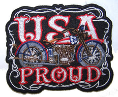 USA MOTORCYLE PROUD EMBROIDERED PATCH  (sold by the piece )