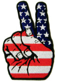 AMERICAN FLAG PATRIOTIC HAND PEACE SIGN 5 INCH EMBROIDERED PATCH ( sold by the piece )