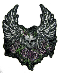 SKULL WINGS & ROSES  BIKER 5 IN EMBROIDERIED PATCH (sold by the piece )