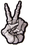 SKELETON HAND PEACE SIGN BONES 5 INCH EMBROIDERED PATCH ( sold by the piece )