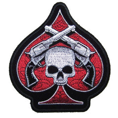 SPADE SKULL AND PISTOLS EMBROIDERED PATCH  (sold by the piece )