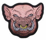 PIG / BOAR WITH NOSE RING EMBROIDERED PATCH  (sold by the piece )