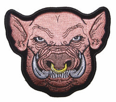 PIG / BOAR WITH NOSE RING EMBROIDERED PATCH  (sold by the piece )