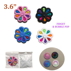 3.6 INCH RAINBOW FLOWER FIDGET & BUBBLE POP IT SILICONE STRESS RELIEVER TOY (sold by the piece or dozen)
